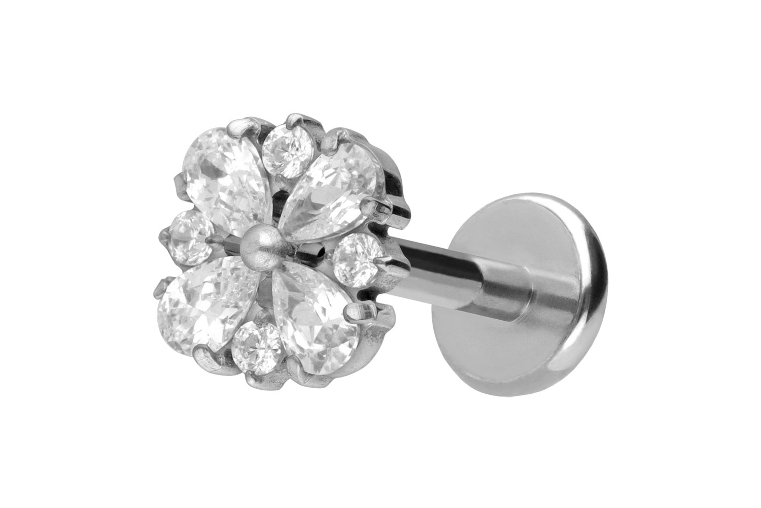 Titan Labret Piercing mit Push Fit KRISTALLORNAMENT